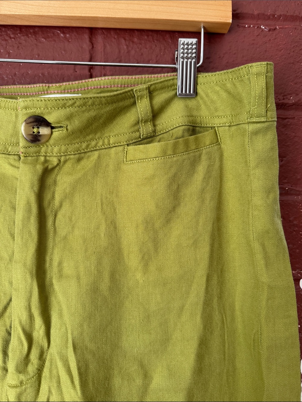 Maeve Anthropologie Lime Green Wide-Leg Linen Blend Pants Size 32 - Picture 3 of 8